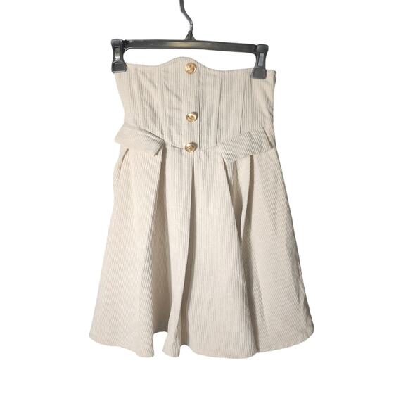 NWT Shein Mod Sz XS Under Bust High Rise Corset Flare Corduroy Skirt Cream - Picture 1 of 6
